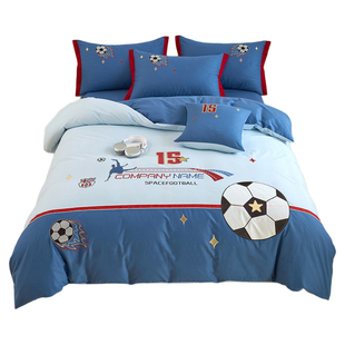 全棉床单四件套男孩青少年纯棉卡通被套男生儿童三件套1.5床笠蓝