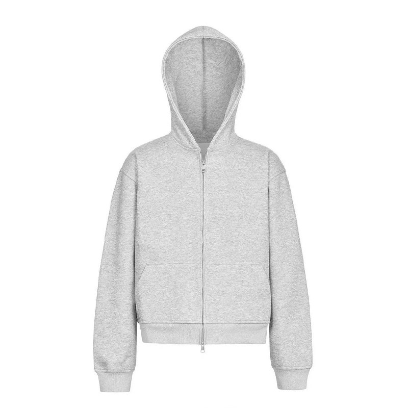 空气层重磅boxy灰色短款连帽卫衣外套宽松廓形休闲基础百搭长袖