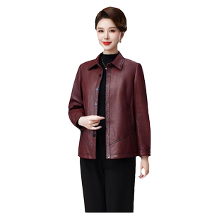 妈妈真皮皮衣女2026春秋新款休闲宽松海宁红色绵羊皮夹克外套短款