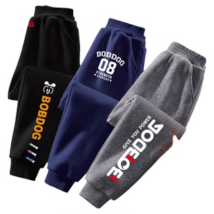 巴布豆男童加绒裤子秋冬保暖童装酷帅宽松儿童衣服潮流灰色