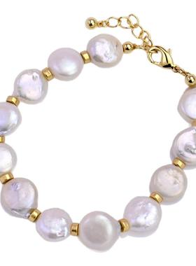 小众轻奢高级感复古宫廷风百搭天然巴洛克扁圆形珍珠设计多坠手链