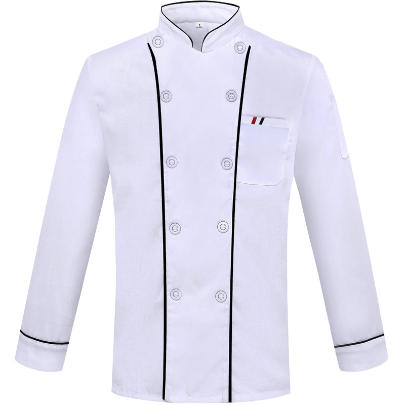 白色厨师工作服男长袖加肥中西餐厅后厨房大酒店厨师服短袖女食堂