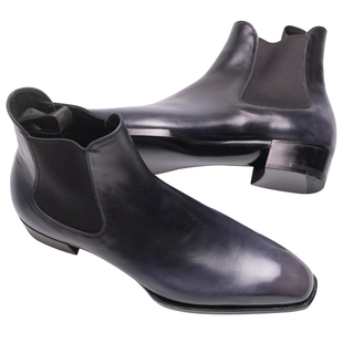 Oct Tenth手工固特异切尔西靴 手缝沿条结构 黑灰擦色Chelsea皮靴