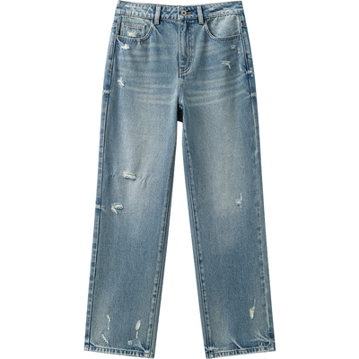 【播奥莱】播商场同款破洞水洗牛仔裤女25夏时髦法棍裤BDS2KD2674