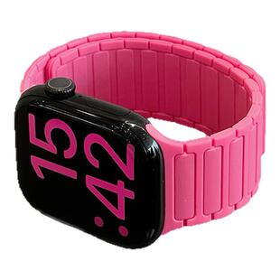 适用iwatch10手表表带新款牡丹色s9四代三株硅胶磁吸表带applewatch8/7/6/5/4夏季透气运动腕带se代男女时尚