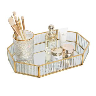 北欧简约金属玻璃收纳托盘软装家居装饰摆件珠宝首饰化妆品收纳盘