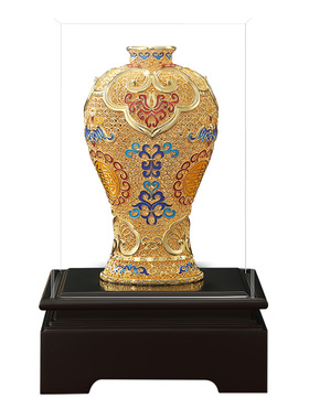 非遗花丝花瓶铜摆件工艺品乔迁新家居客厅公司办公室中式装饰送礼