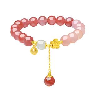 周大生十里桃花玛瑙手串女银手链转运珠国风轻奢生日礼物送女友