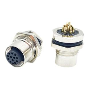 m12连接器法兰座板前后4芯5芯8芯防水公母插座IP67传感器连接线