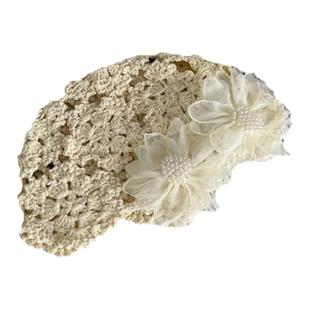 薄款镂空手工钩针帽子编织夏季头巾包头帽春秋蕾丝花朵时尚毛线帽