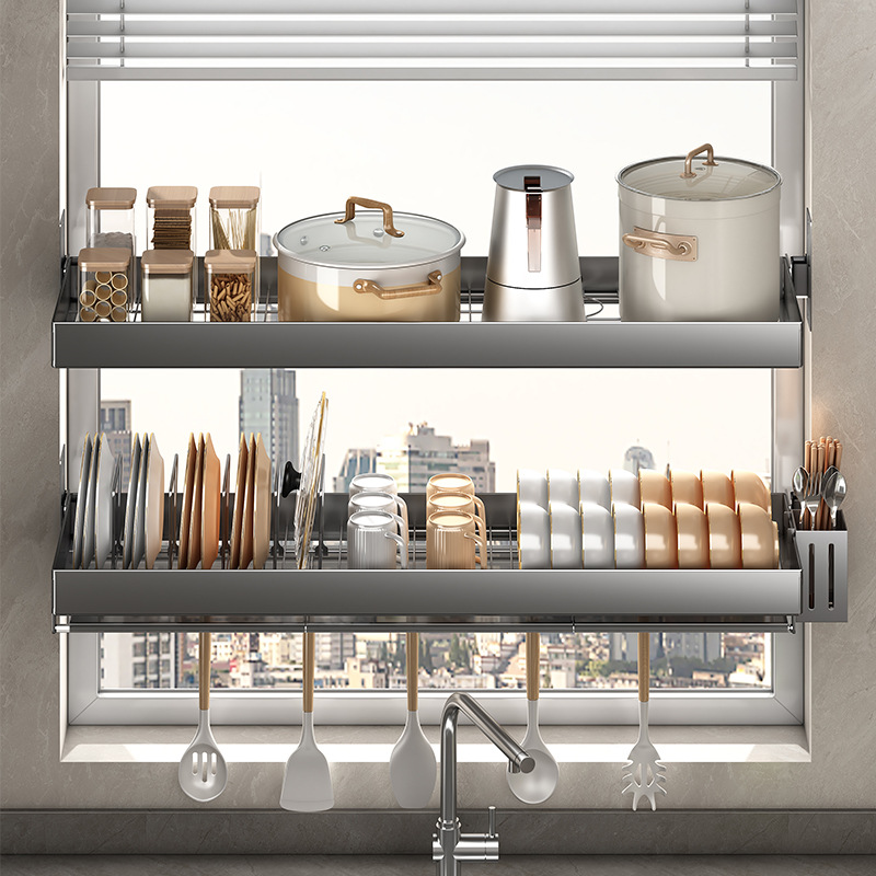 不锈钢架碗架沥水厨房置物架墙上碗碟收纳洗碗槽水槽上方壁挂窗台