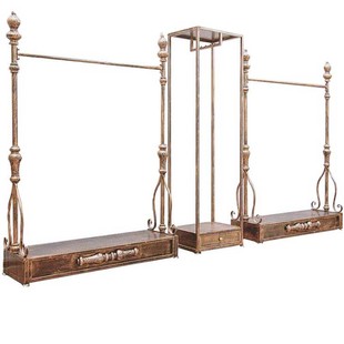 欧式铁艺复古服装架落地式服装店衣架展示架挂衣架女装店金古铜色