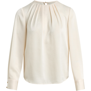 [经典不过时]LANDI米白色法式叠褶珠光圆领套头衬衫女2026春新品