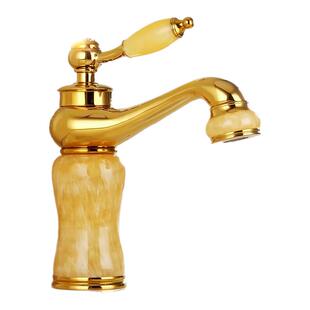 全铜欧式金色冷热水龙头家用洗脸盆洗手池面盆卫生间抽拉玉石龙头