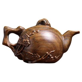 天然绿檀木梅花壶把把壶木雕手把件摆件文玩原木雕刻茶宠小摆件