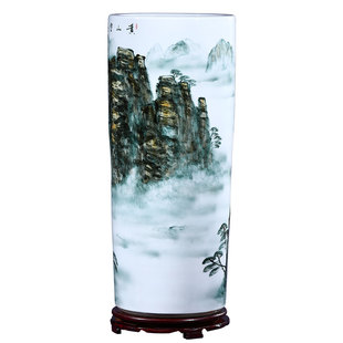景德镇陶瓷器书字画缸卷轴缸落地大花瓶收纳直筒客厅插花箭筒摆件