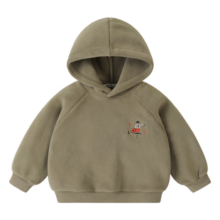 右欧奥粒绒连帽加绒卫衣女童男童同款秋冬新款儿童加厚保暖上衣