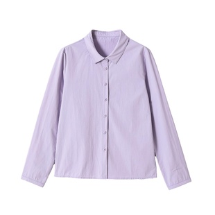 衬衣女款2025新款爆款纯棉紫色减龄妈妈洋气高贵长袖衬衫早秋上衣