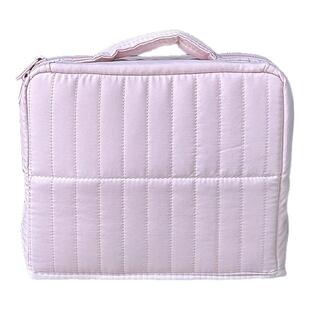 粉色竖纹化妆包大容量女2025新款化妆收纳包便携手提分区洗漱包