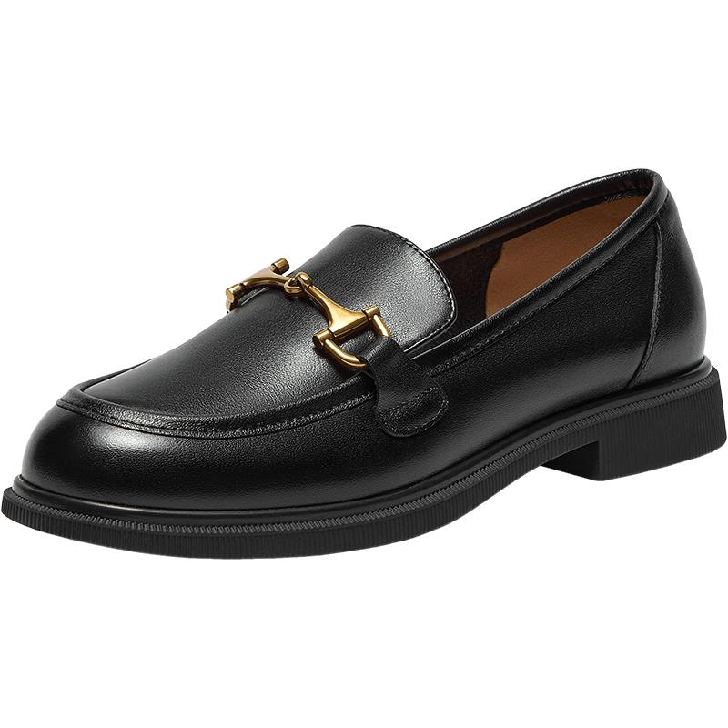 Bata乐福鞋女2025秋季新款学院英伦风牛皮粗跟通勤单鞋11961CM5