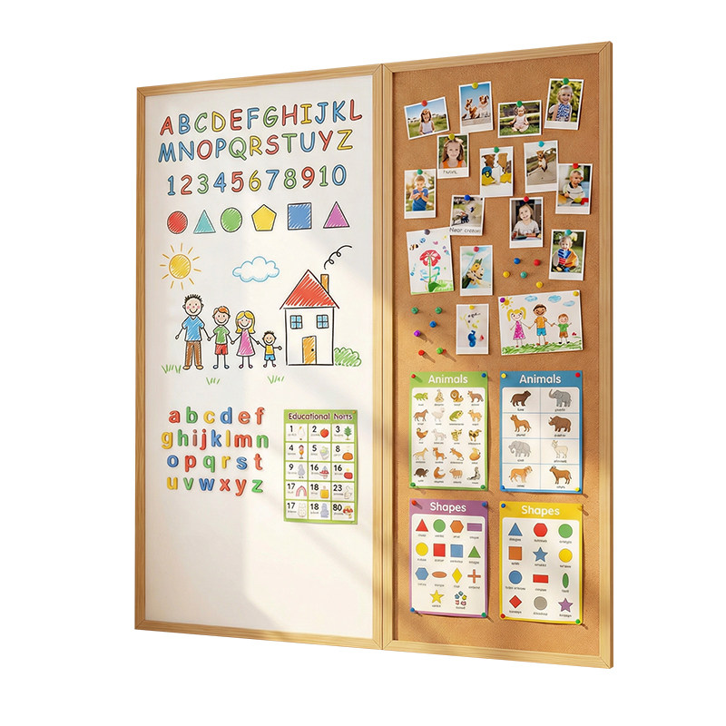 实木框磁吸珐琅白板软木组合板