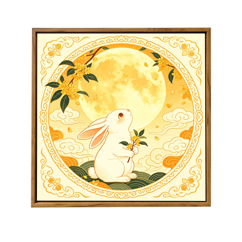 中式可爱桂花兔子中秋节数字油画