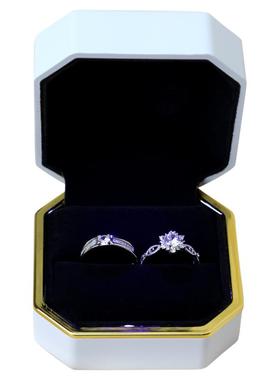 新款结婚对戒一个金边白色灯盒仿真活口可调节戒指婚礼求婚用道具