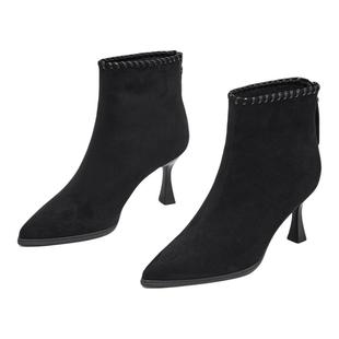 exull/依思Q尖头细跟高跟鞋女2025秋季新款马靴法式绒面时装靴