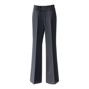 twosweet破茧/时髦利落 混纺羊毛中腰灰色西裤设计感直筒微喇长裤