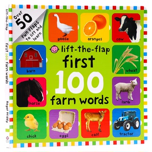 英文原版绘本 First 100 Farm Words Lift-The-Flap 儿童农场动物词汇图文词典 宝宝动物启蒙早教认知科普 精装大开纸板翻翻书