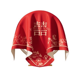 结婚喜庆梳妆台圆形镜子防尘盖布婚庆装饰红色方巾化妆镜遮灰盖布