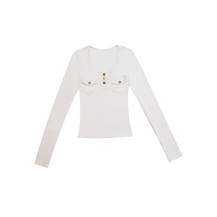 哟酷酷（扶摇直上）美式复古上衣女修身显瘦圆领套头打底衫T恤女