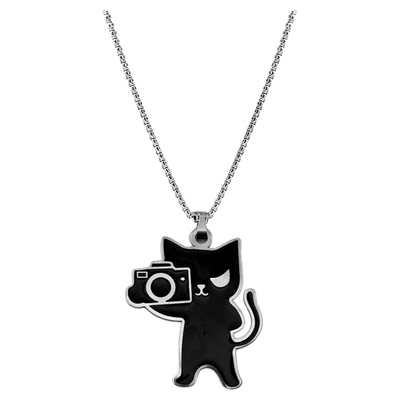 WHYBLUE原创照相黑猫项链