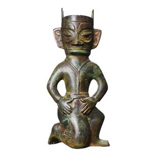 青铜器三星堆铜跪人朝圣人人头像纵目神树古玩仿古工艺品摆件