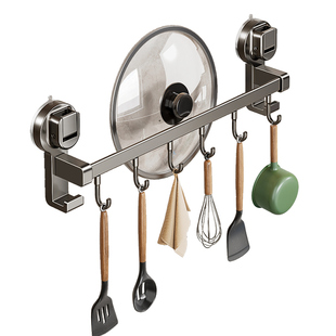 吸盘厨房挂钩免打孔挂杆刀架锅铲勺子刀具多功能置物架壁挂式架子