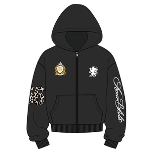 SREK新款美式高街风连帽休闲卫衣女宽松拉链开衫刺绣外套设计感