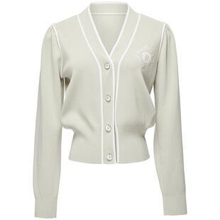 OBEG欧碧倩优雅V领针织开衫 秋小印花短款上衣10441054