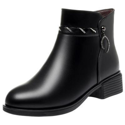 中年妈妈鞋冬季加绒真皮软底短靴