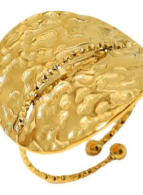 欧美INS网红敲打纹钛钢戒指电镀金不掉色食指戒手饰