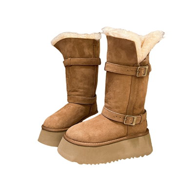 翻领两穿雪地靴皮毛一体加绒加厚