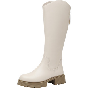 大东骑士靴女鞋2025冬季新款时尚休闲粗跟后拉链中跟圆头D0216