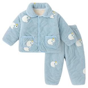 dudujia儿童珊瑚绒睡衣宝宝家居服套装男童上衣女童裤子男宝童装a