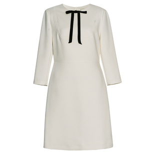 罗衣轻熟小香风七分袖连衣裙女早春端庄大气蝴蝶结圆领A字裙13298