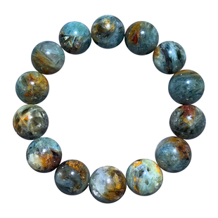 天然蓝绿晶石单圈手链莫奈共生岛屿海蓝宝水晶一物一图女礼物