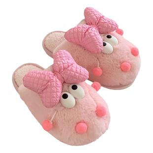 女士休闲居家防滑保暖软底月子鞋冬季可爱个性搞怪毛绒包头棉拖鞋