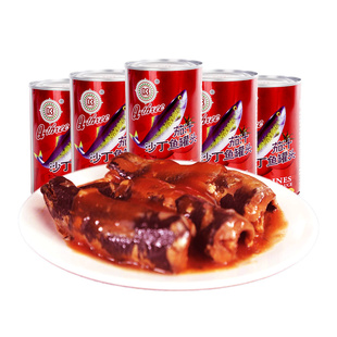 Q3茄汁沙丁鱼罐头425g*5罐即食鱼肉下饭户外海鲜罐头拌饭下饭菜