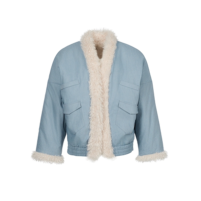 Howwell 25AW 卷毛廓形牛仔外套 毛绒拼接复古做旧外套