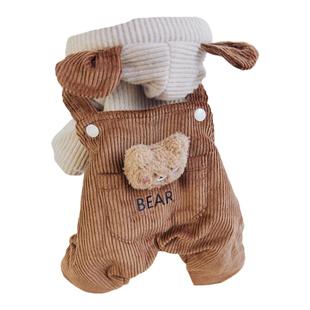 宠物比熊小型犬泰迪狗狗衣服秋冬装冬季棉衣灯芯绒小熊背带四脚衣