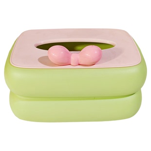 蝴蝶结纸巾盒客厅餐巾纸盒子桌面茶几收纳盒可爱可升降弹簧抽纸盒