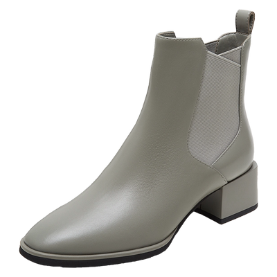 莱尔斯丹拼接小方头粗跟短靴女鞋